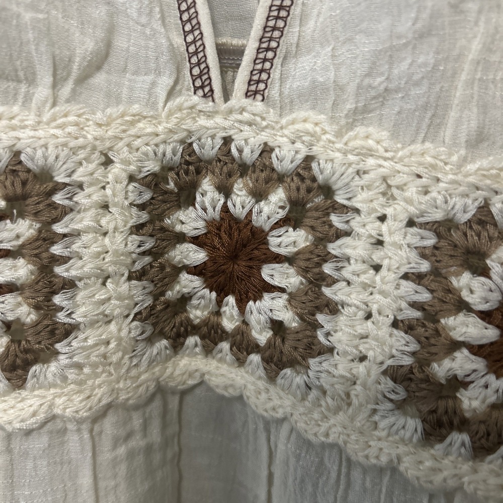 Cupshe Beige Sheer Maxi Dress with Crochet Waistband and Side Slits Size Large - Picture 3 of 6